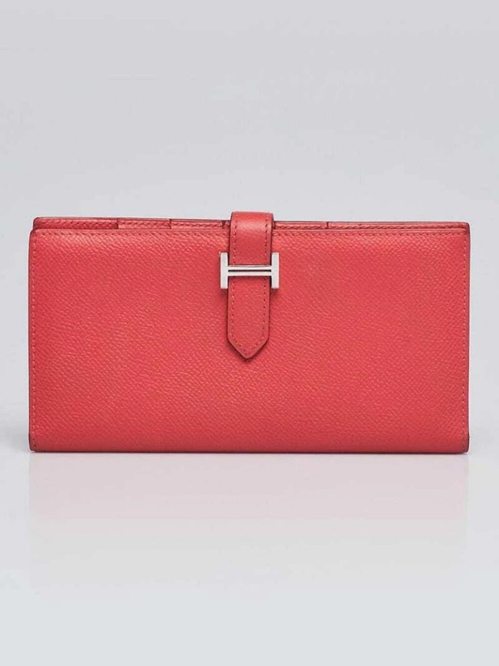 Hermes Rose Jaipur Epsom Leather Palladium Plated Bearn Wallet